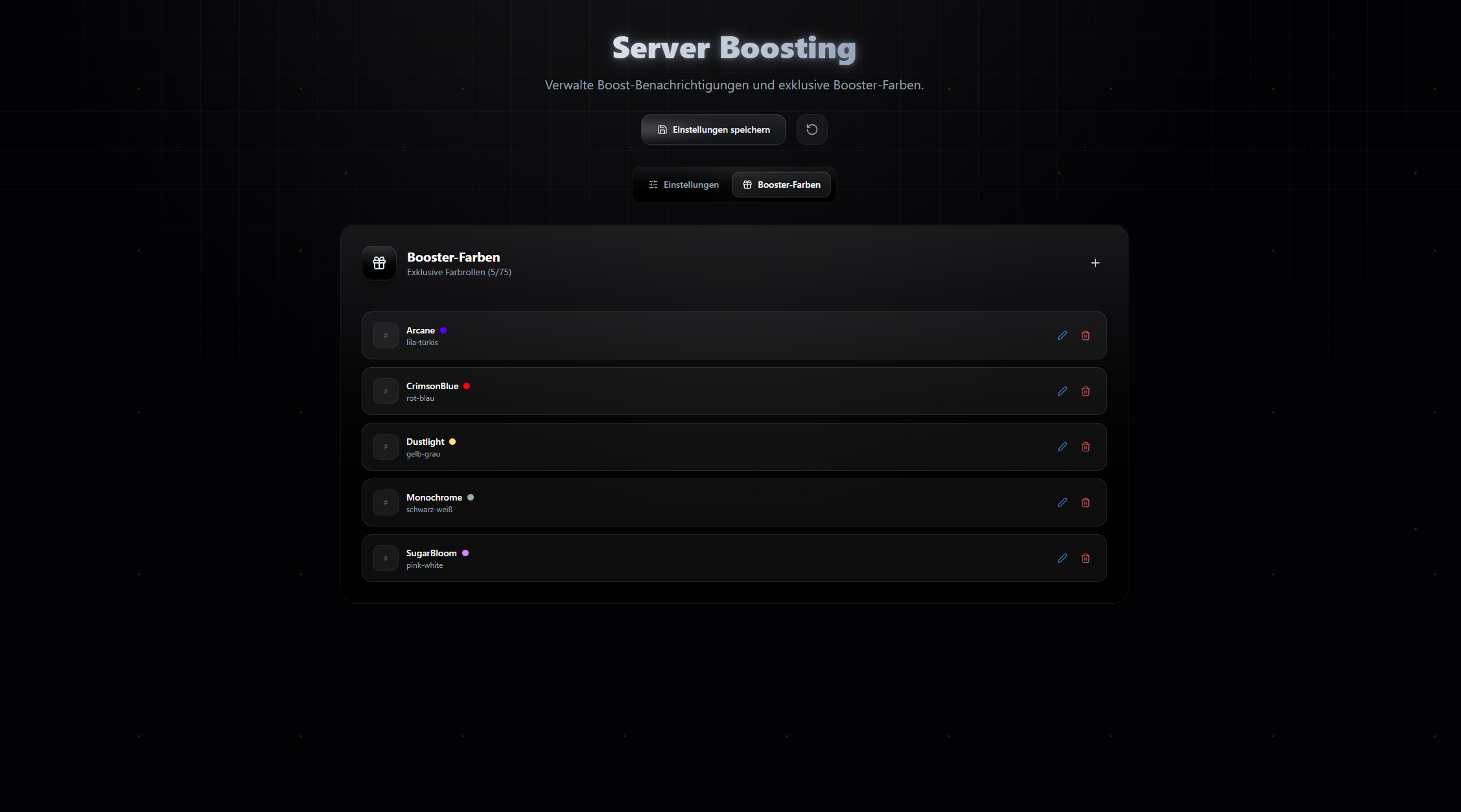 Booster Liste & Farben 1